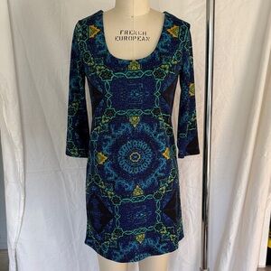 Tracy Reese Blue and Yellow Long Sleeve Dress